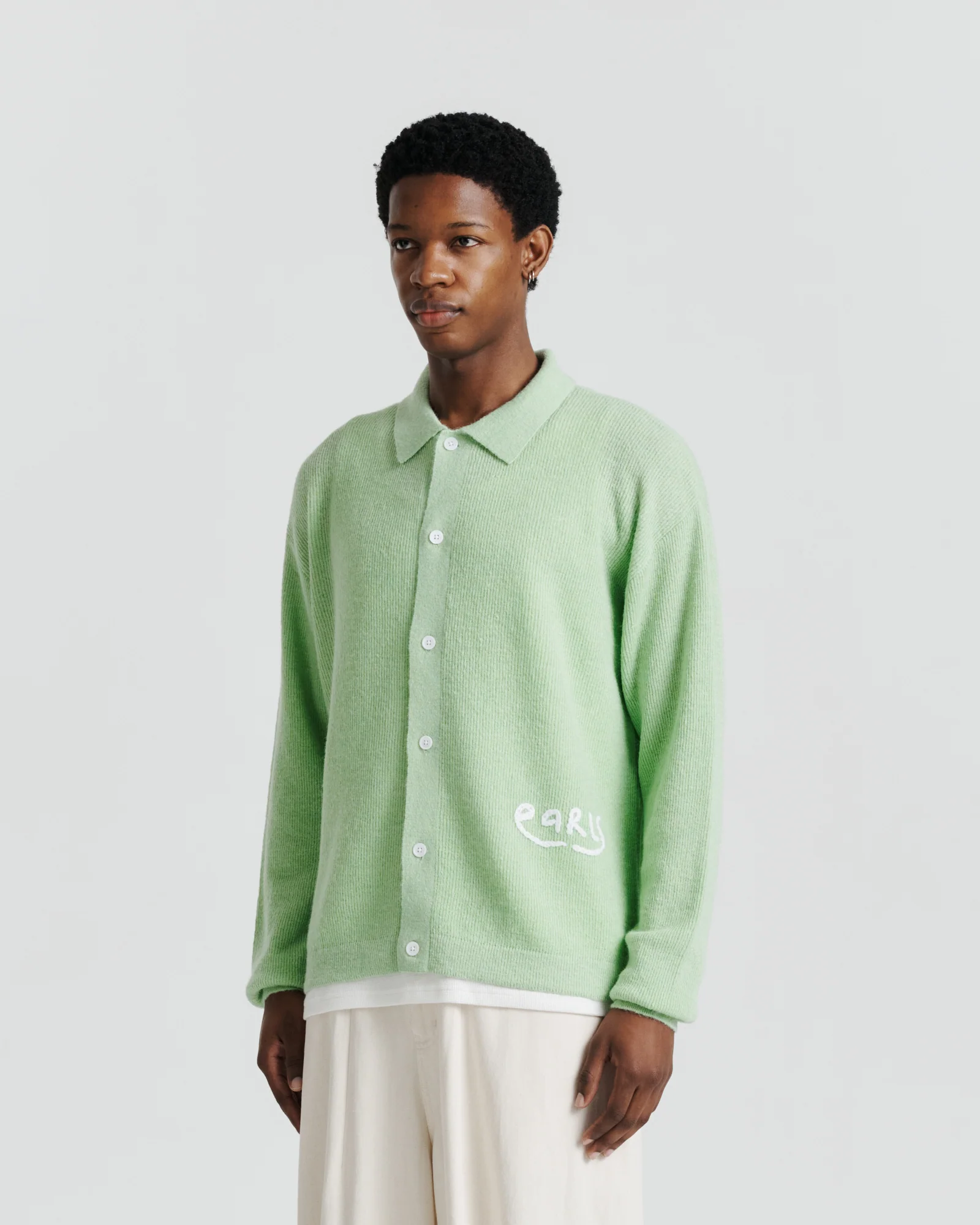 Knit Shirt Cardigan - Lime - Image 4