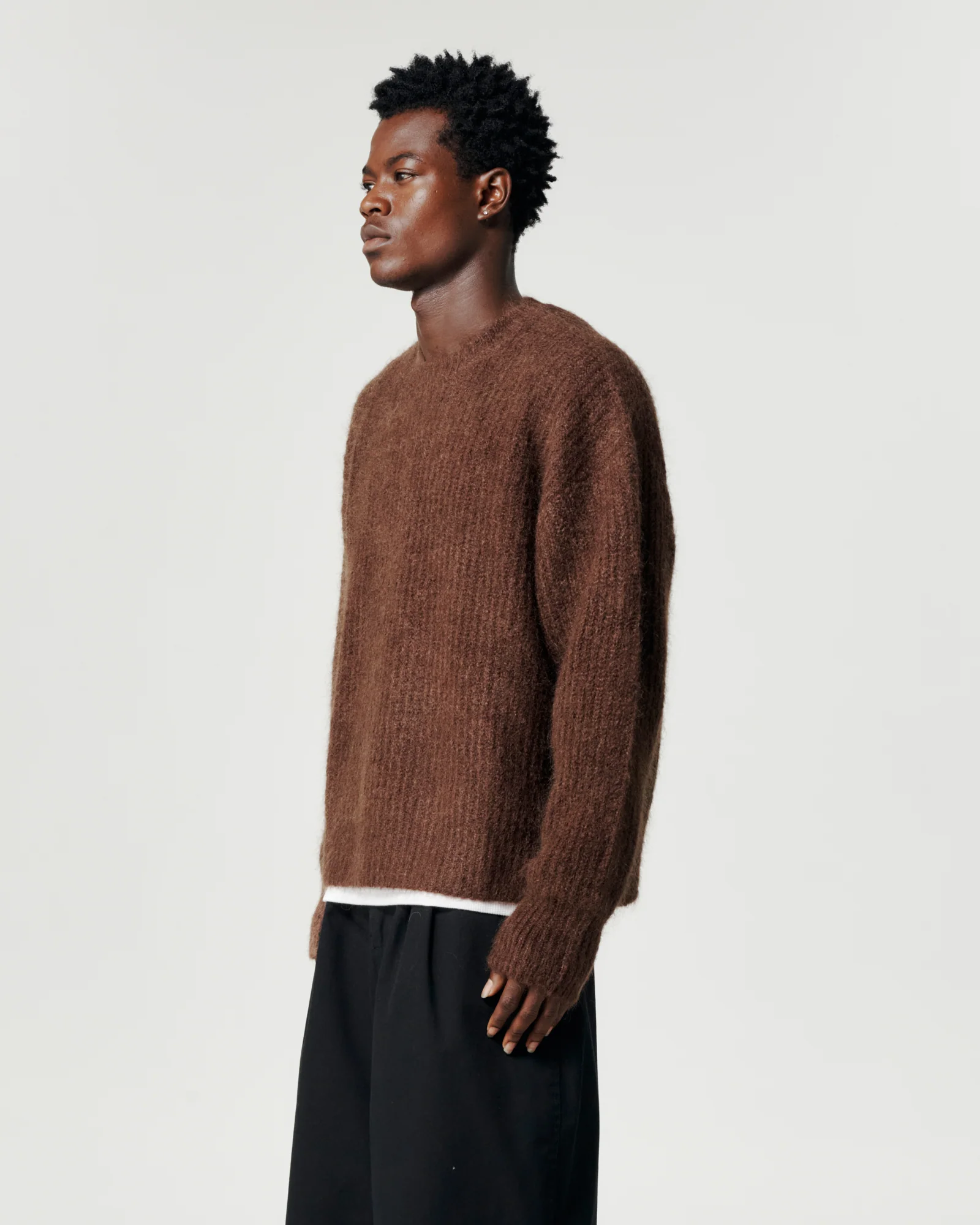 Mohair Knit Crew - Brown - Image 4