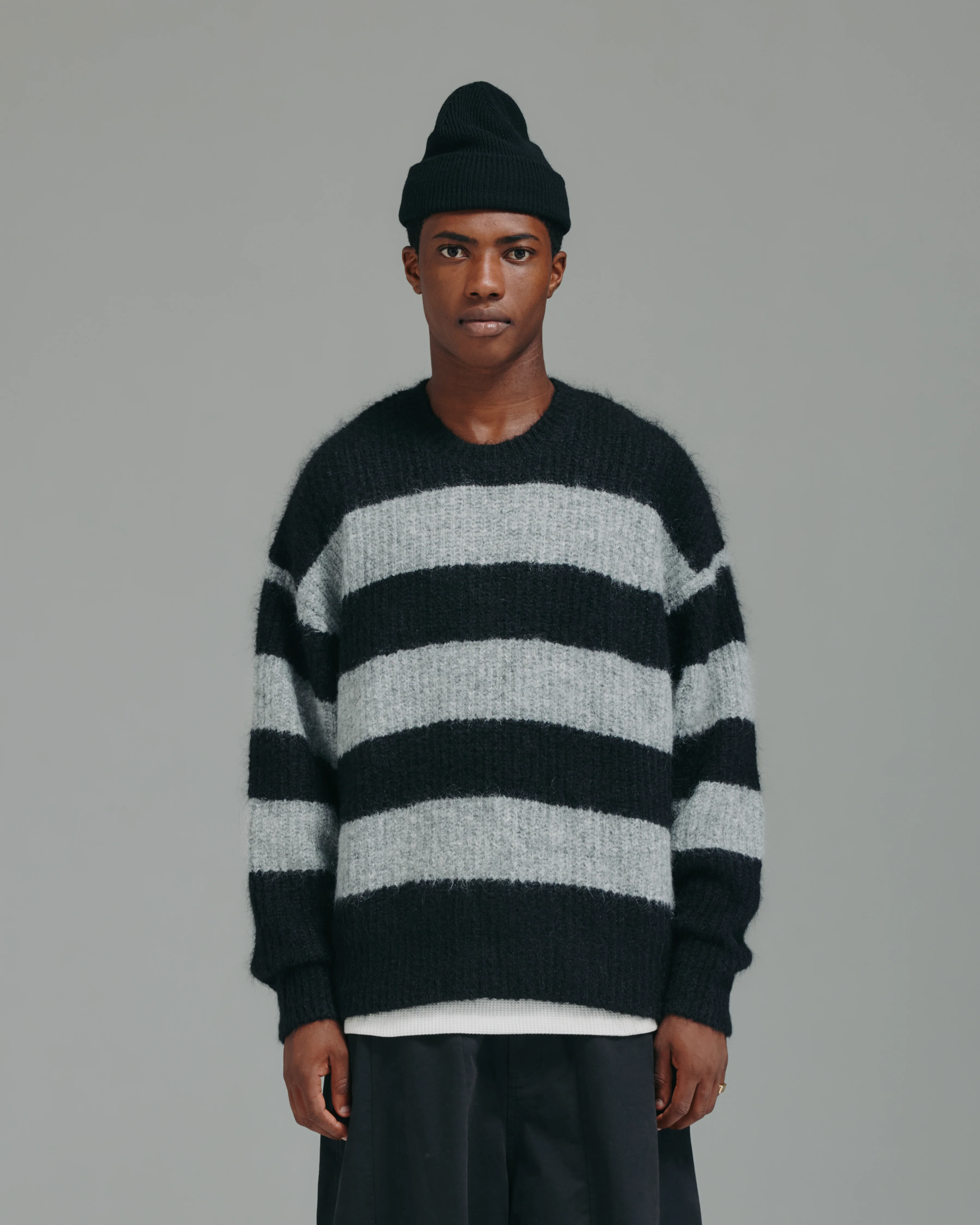 Stripe Mohair Knit - Black/Grey Marle - Image 3
