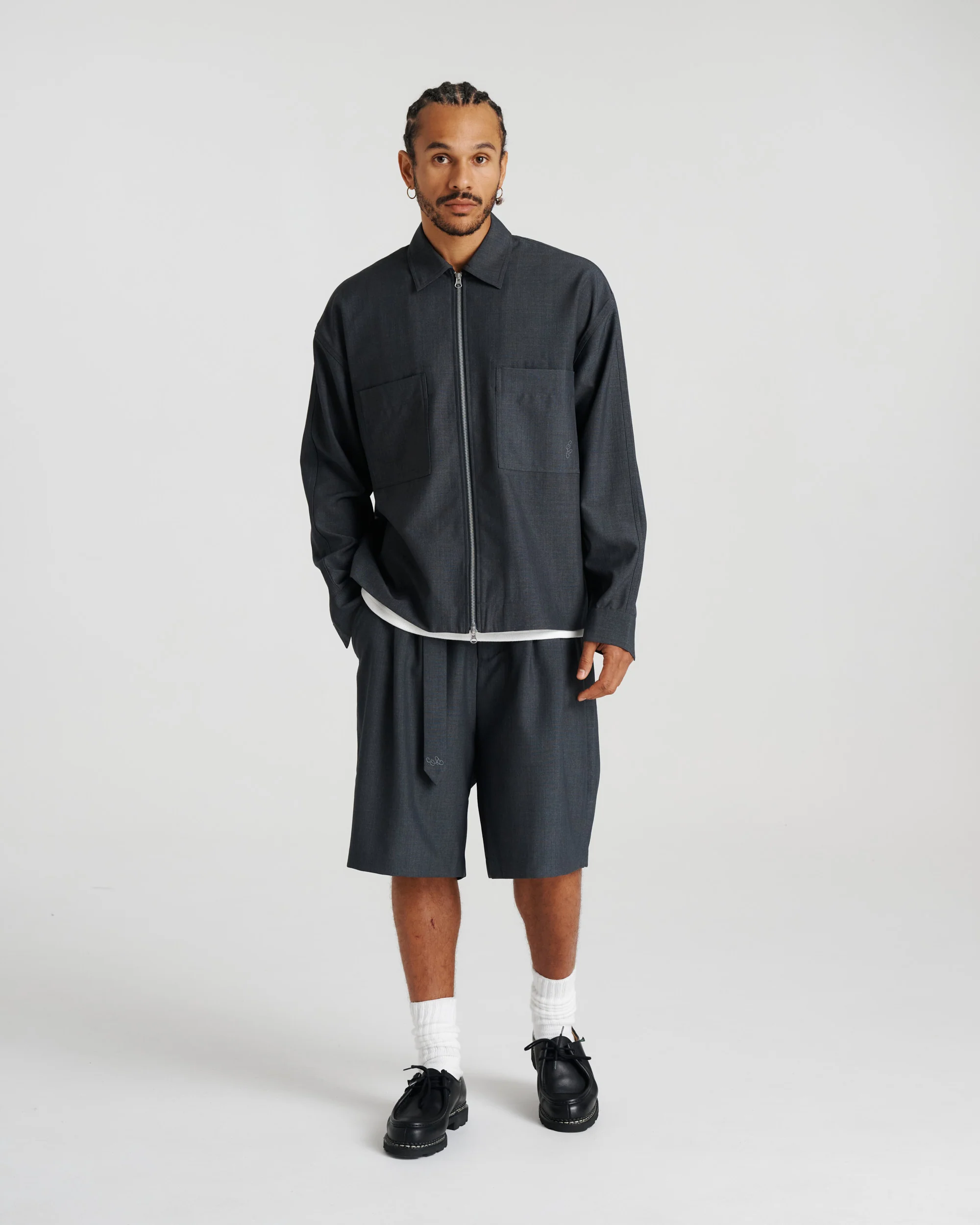 Twin Pleat Wool Short - Charcoal - Image 3